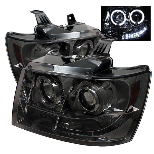 Spyder Chevy Suburban 1500 07-14 Projector Headlights LED Halo LED Smke PRO-YD-CSUB07-HL-SM - Bull Strap
