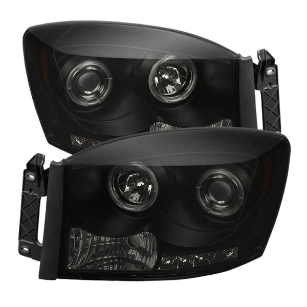 Spyder Dodge Ram 1500 06-08 06-09 Projector Headlights LED Halo LED Blk Smke PRO-YD-DR06-HL-BSM - Bull Strap