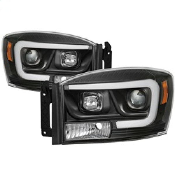 Spyder Dodge Ram 1500 06-08 V2 Projector Headlights - Light Bar DRL - Black (PRO-YD-DR06V2-LB-BK) - Bull Strap