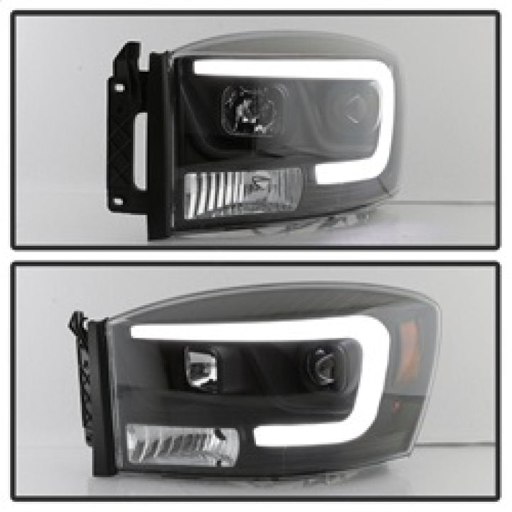 Spyder Dodge Ram 1500 06-08 V2 Projector Headlights - Light Bar DRL - Black (PRO-YD-DR06V2-LB-BK) - Bull Strap
