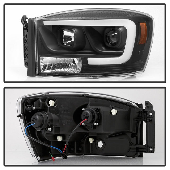 Spyder Dodge Ram 1500 06-08 V2 Projector Headlights - Light Bar DRL - Black (PRO-YD-DR06V2-LB-BK) - Bull Strap