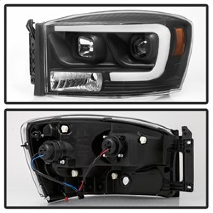 Spyder Dodge Ram 1500 06-08 V2 Projector Headlights - Light Bar DRL - Black (PRO-YD-DR06V2-LB-BK) - Bull Strap