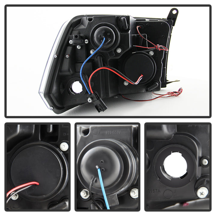 Spyder Dodge Ram 1500 09-14 10-14 Projector Headlights Halogen- LED Halo LED - Chrm PRO-YD-DR09-HL-C - Bull Strap