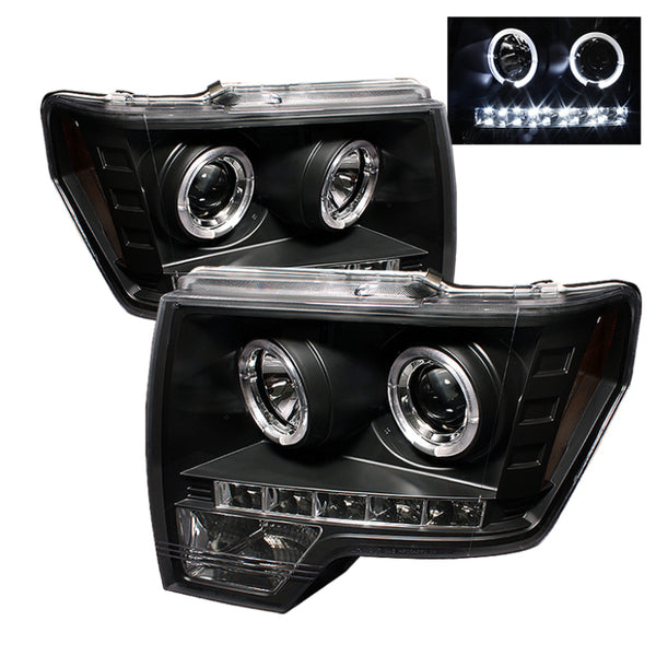 Spyder Ford F150 09-14 Projector Headlights Halogen Model- LED Halo LED Blk PRO-YD-FF15009-HL-BK - Bull Strap