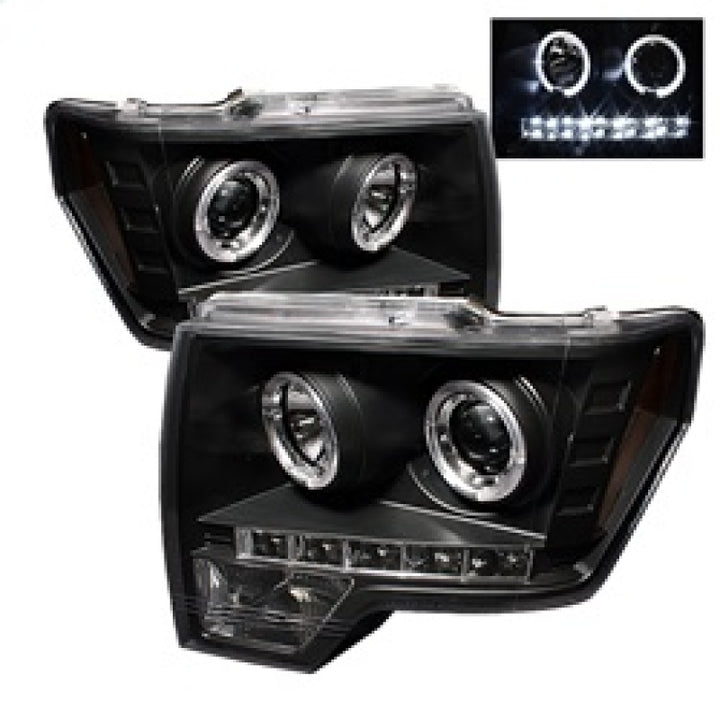 Spyder Ford F150 09-14 Projector Headlights Halogen Model- LED Halo LED Blk PRO-YD-FF15009-HL-BK - Bull Strap