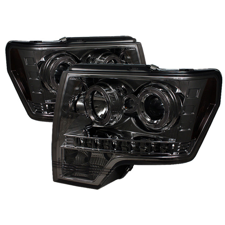 Spyder Ford F150 09-14 Projector Headlights Halogen Model- LED Halo LED Smke PRO-YD-FF15009-HL-SM - Bull Strap