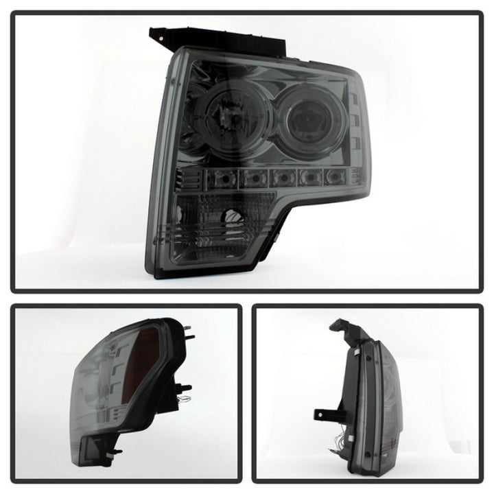 Spyder Ford F150 09-14 Projector Headlights Halogen Model- LED Halo LED Smke PRO-YD-FF15009-HL-SM - Bull Strap