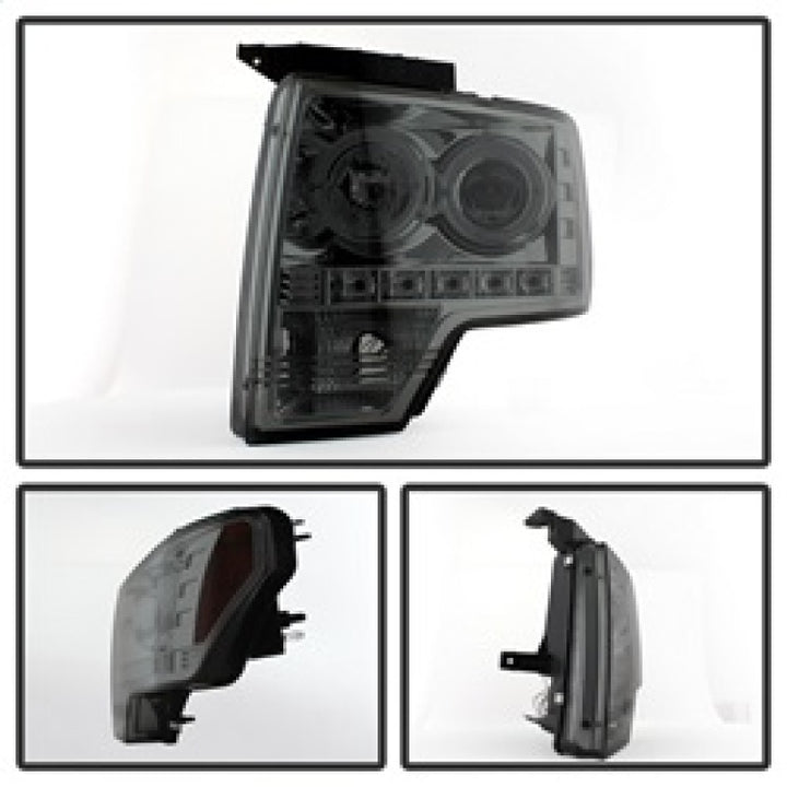 Spyder Ford F150 09-14 Projector Headlights Halogen Model- LED Halo LED Smke PRO-YD-FF15009-HL-SM - Bull Strap