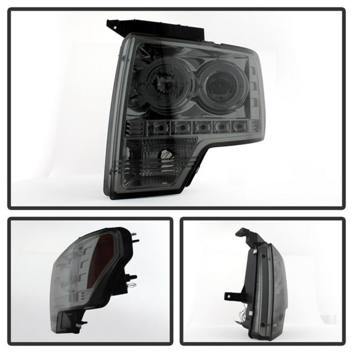 Spyder Ford F150 09-14 Projector Headlights Halogen Model- LED Halo LED Smke PRO-YD-FF15009-HL-SM - Bull Strap