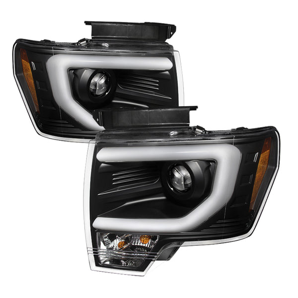 Spyder Ford F150 09-14 Projector Headlights Halogen Model- Light Bar DRL Blk PRO-YD-FF15009-LBDRL-BK - Bull Strap
