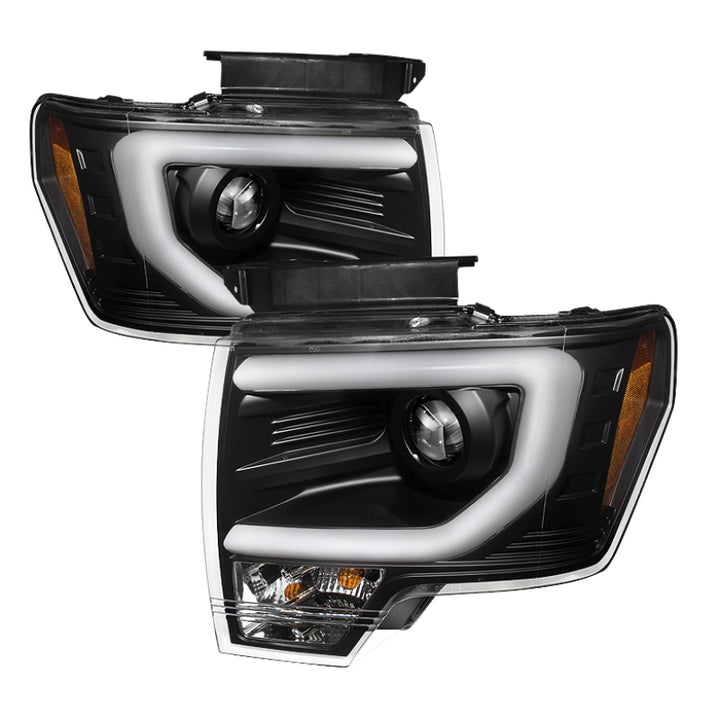Spyder Ford F150 09-14 Projector Headlights Halogen Model- Light Bar DRL Blk PRO-YD-FF15009-LBDRL-BK - Bull Strap