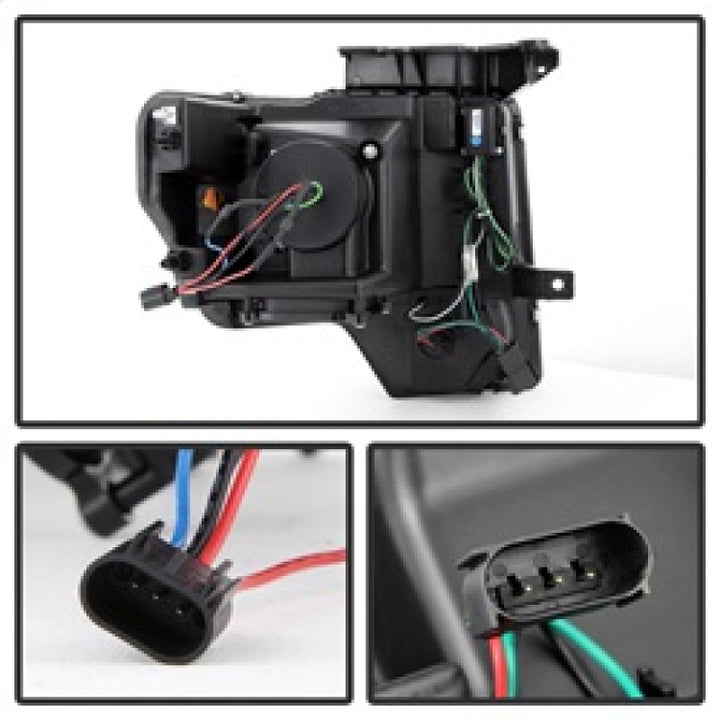 Spyder Ford F150 09-14 Projector Headlights Halogen Model- Light Bar DRL Blk PRO-YD-FF15009-LBDRL-BK - Bull Strap