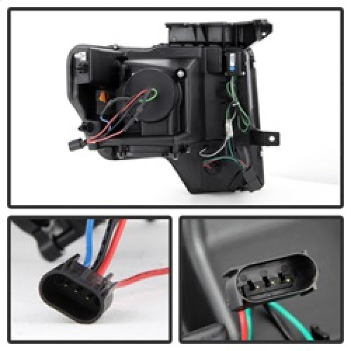 Spyder Ford F150 09-14 Projector Headlights Halogen Model- Light Bar DRL Blk PRO-YD-FF15009-LBDRL-BK - Bull Strap