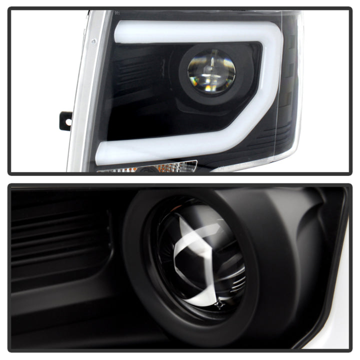Spyder Ford F150 09-14 Projector Headlights Halogen Model- Light Bar DRL Blk PRO-YD-FF15009-LBDRL-BK - Bull Strap