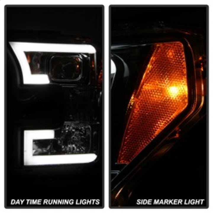 Spyder Ford F150 2015-2017 Projector Headlights - Light Bar DRL LED - Smoke PRO-YD-FF15015-LBDRL-SM - Bull Strap