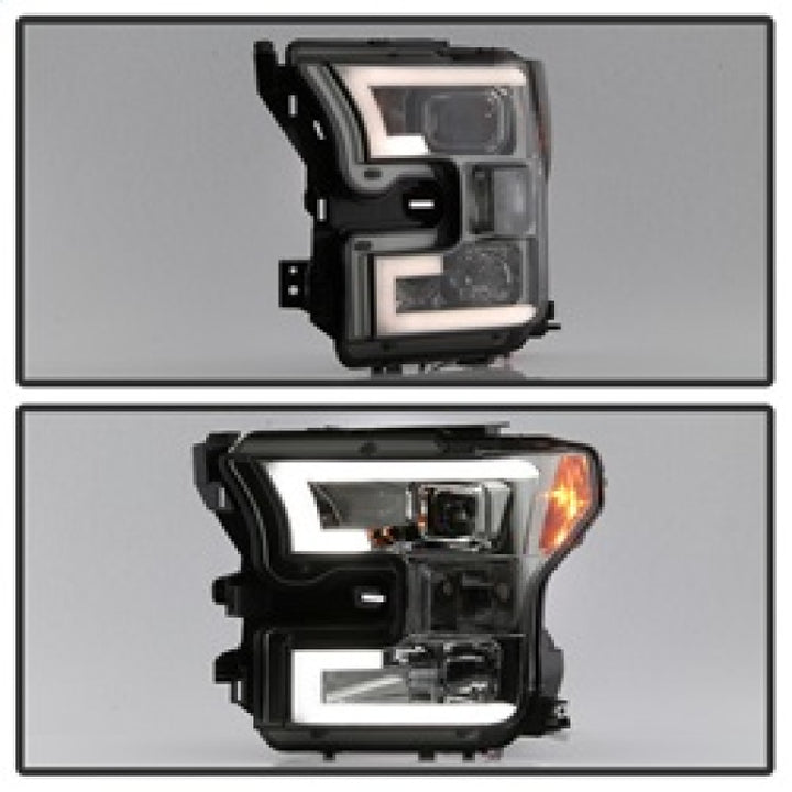 Spyder Ford F150 2015-2017 Projector Headlights - Light Bar DRL LED - Smoke PRO-YD-FF15015-LBDRL-SM - Bull Strap