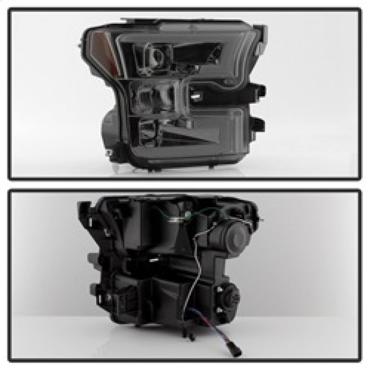 Spyder Ford F150 2015-2017 Projector Headlights - Light Bar DRL LED - Smoke PRO-YD-FF15015-LBDRL-SM - Bull Strap