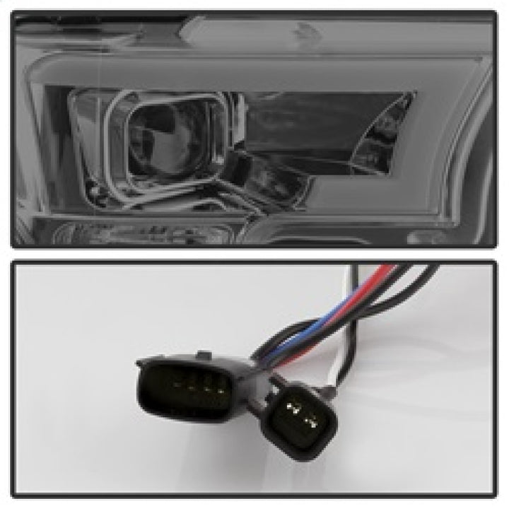 Spyder Ford F150 2015-2017 Projector Headlights - Light Bar DRL LED - Smoke PRO-YD-FF15015-LBDRL-SM - Bull Strap
