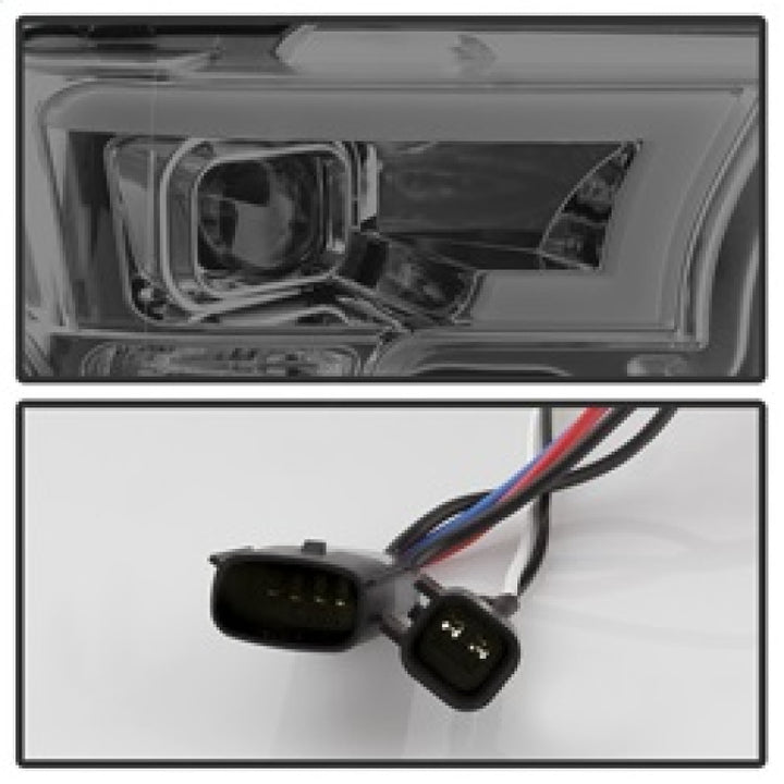 Spyder Ford F150 2015-2017 Projector Headlights - Light Bar DRL LED - Smoke PRO-YD-FF15015-LBDRL-SM - Bull Strap