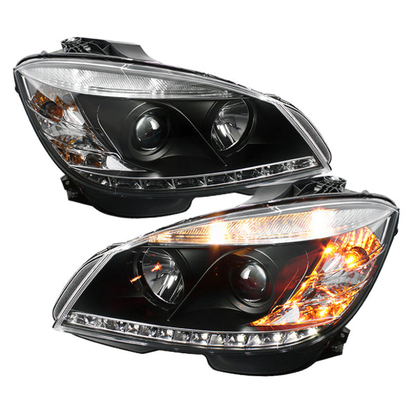 Spyder Mercedes Benz C-Class 08-11 Projector Headlights Halogen - DRL Blk PRO-YD-MBW20408-DRL-BK - Bull Strap