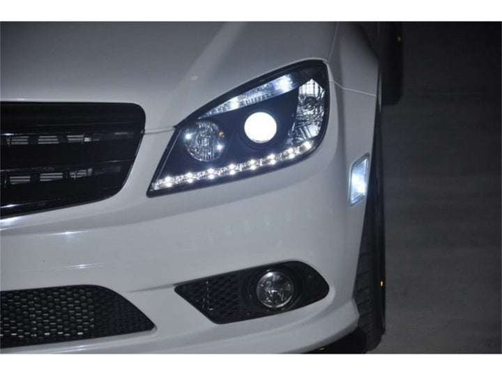 Spyder Mercedes Benz C-Class 08-11 Projector Headlights Halogen - DRL Blk PRO-YD-MBW20408-DRL-BK - Bull Strap