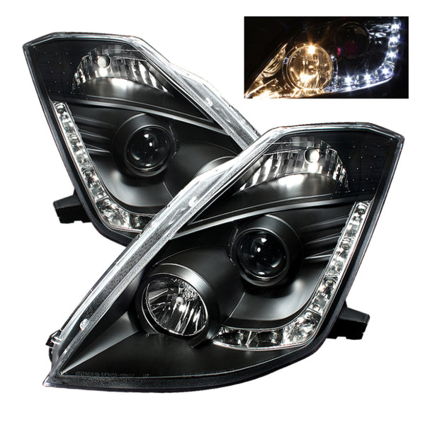 Spyder Nissan 350Z 03-05 Projector Headlights Halogen Model Only - DRL Black PRO-YD-N350Z02-DRL-BK - Bull Strap