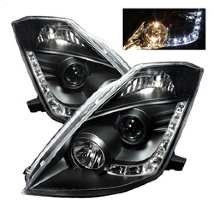 Spyder Nissan 350Z 03-05 Projector Headlights Halogen Model Only - DRL Black PRO-YD-N350Z02-DRL-BK - Bull Strap