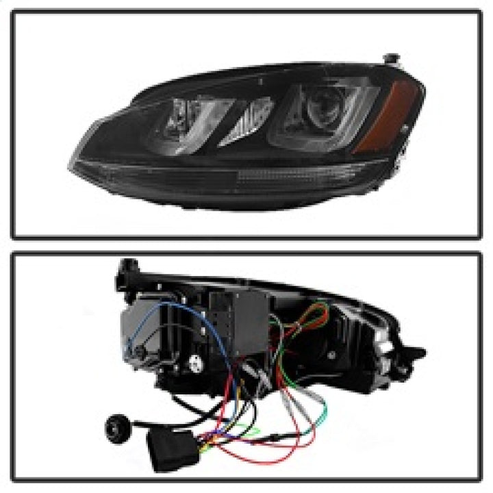 Spyder Volkswagen Golf VII 14-16 Projector Headlights DRL LED Blk Stripe Blk PRO-YD-VG15-BLK-DRL-BK - Bull Strap