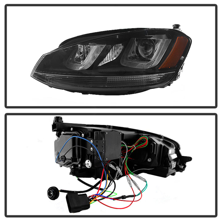 Spyder Volkswagen Golf VII 14-16 Projector Headlights DRL LED Blk Stripe Blk PRO-YD-VG15-BLK-DRL-BK - Bull Strap