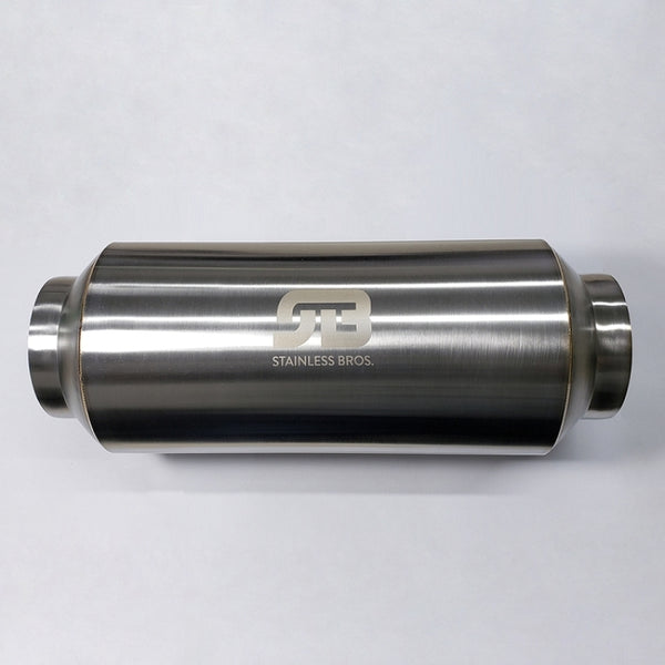 Stainless Bros 3.0in x 12.0in OAL Lightweight Muffler - Polished - Bull Strap
