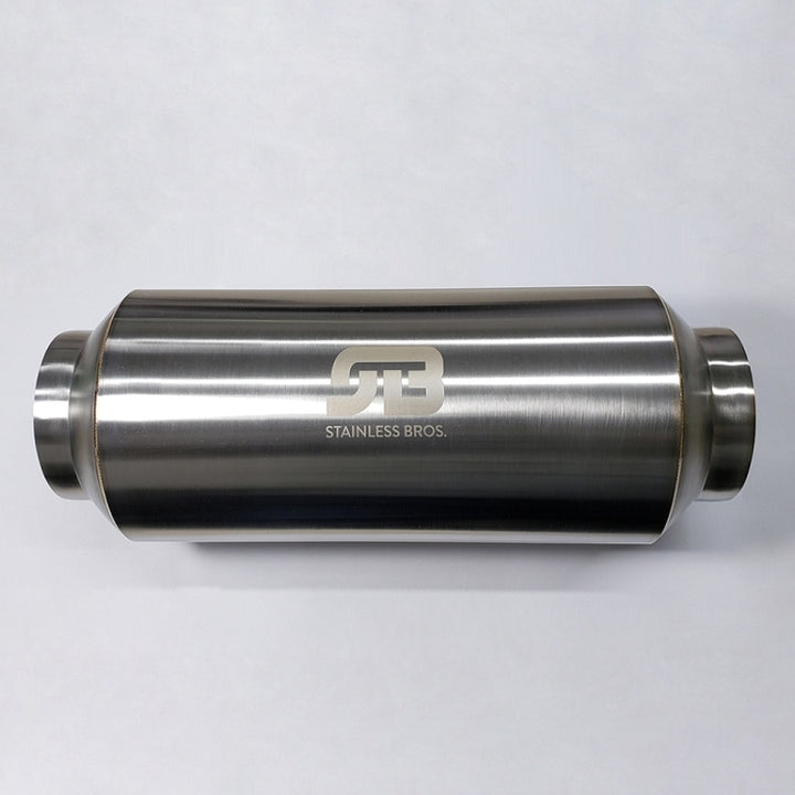 Stainless Bros 3.0in x 12.0in OAL Lightweight Muffler - Polished - Bull Strap