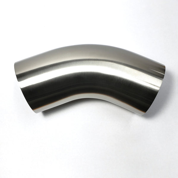Stainless Bros 3.5in 304 SS 45 Degree Bend Elbow - 1D / 3.5in CLR - 16GA /.065in Wall - Leg - Bull Strap