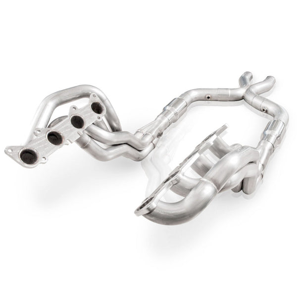 Stainless Power 2011-14 Mustang GT Headers 1-7/8in Primaries High-Flow Cats 3in X-Pipe - Bull Strap