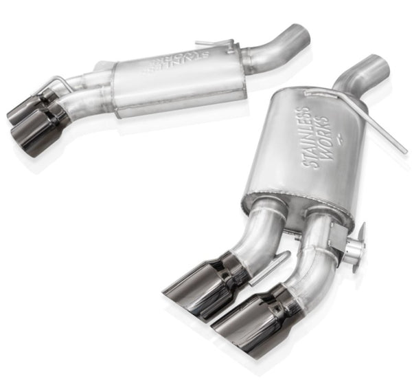 Stainless Works 16-21 Camaro SS 3in Redline Factory Connect Axle Back w/Valve - 4in Quad Black Tips - Bull Strap