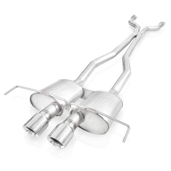 Stainless Works 2009-15 Cadillac CTS-V Coupe 3in Catback System X-Pipe S-Tube Mufflers 4in Tips - Bull Strap
