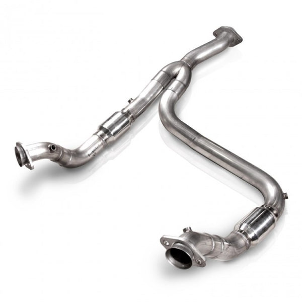 Stainless Works 2011-14 F-150 3.5L 3in Downpipe High-Flow Cats Y-Pipe Factory Connection - Bull Strap