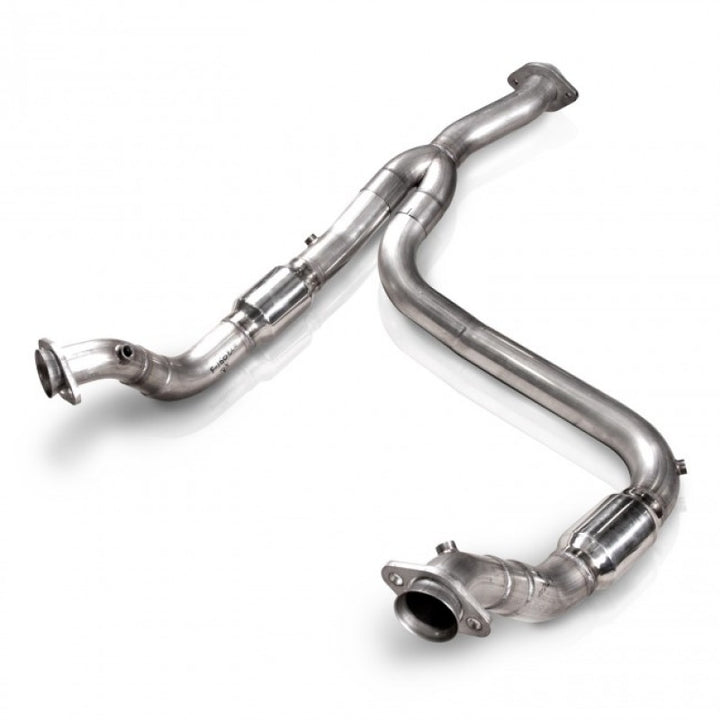 Stainless Works 2011-14 F-150 3.5L 3in Downpipe High-Flow Cats Y-Pipe Factory Connection - Bull Strap