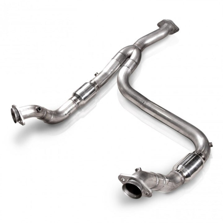 Stainless Works 2011-14 F-150 3.5L 3in Downpipe High-Flow Cats Y-Pipe Factory Connection - Bull Strap