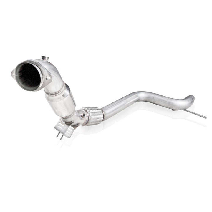Stainless Works 2015-16 Mustang Downpipe 3in High-Flow Cats Factory Connection - Bull Strap
