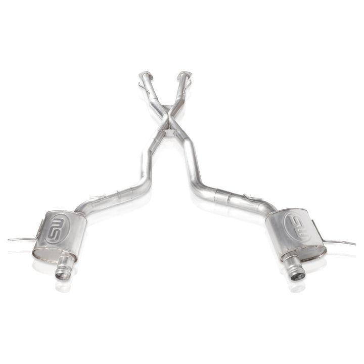 Stainless Works 2018 Jeep TrackHawk 6.2L 3in Catback System X-Pipe Turbo S-Tube Muffler Stock Exit - Bull Strap