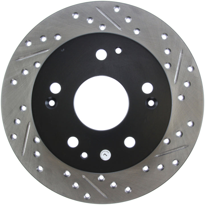 StopTech 02-06 Acura RSX Incl. Type S / 97-01 Integra Type R Slotted & Drilled Left Rear Rotor - Bull Strap