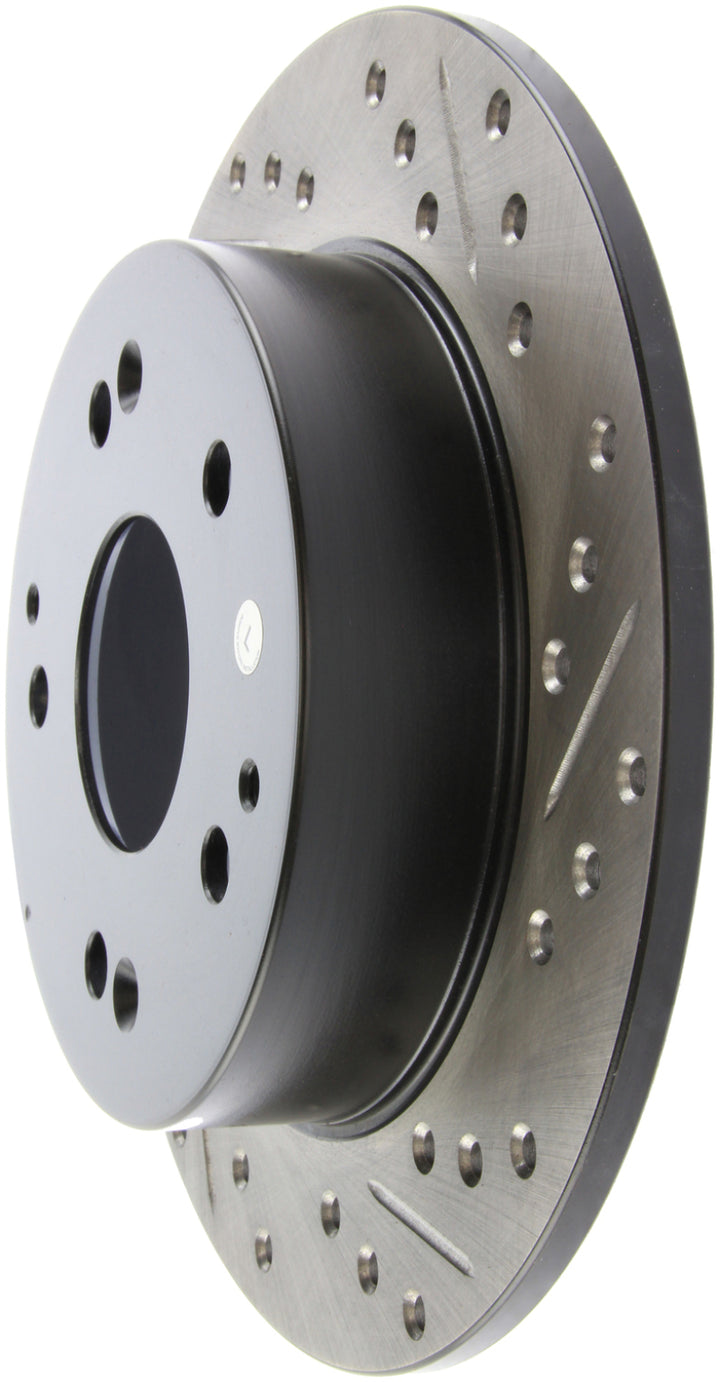 StopTech 02-06 Acura RSX Incl. Type S / 97-01 Integra Type R Slotted & Drilled Left Rear Rotor - Bull Strap