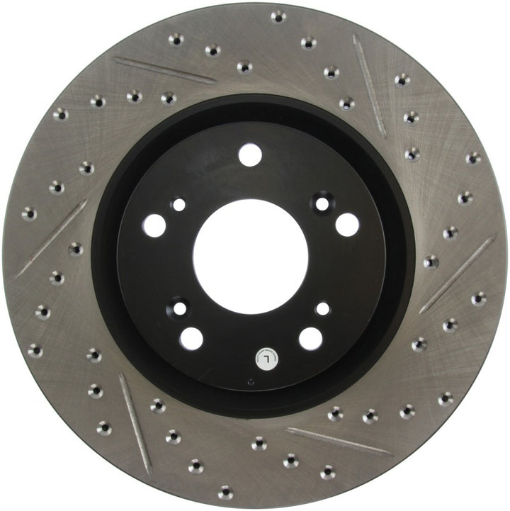 StopTech 02-06 Acura RSX Type S / 06-09 Honda Civic Si Slotted & Drilled Left Front Rotor - Bull Strap