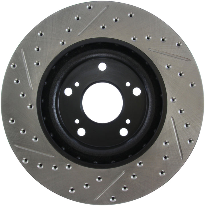 StopTech 02-06 Acura RSX Type S / 06-09 Honda Civic Si Slotted & Drilled Left Front Rotor - Bull Strap