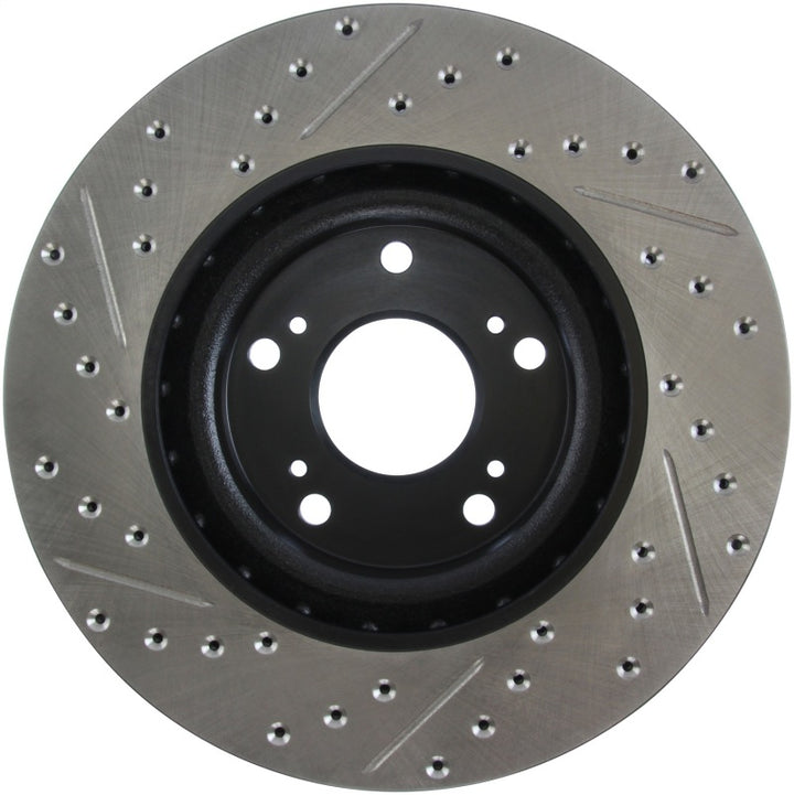 StopTech 02-06 Acura RSX Type S / 06-09 Honda Civic Si Slotted & Drilled Left Front Rotor - Bull Strap