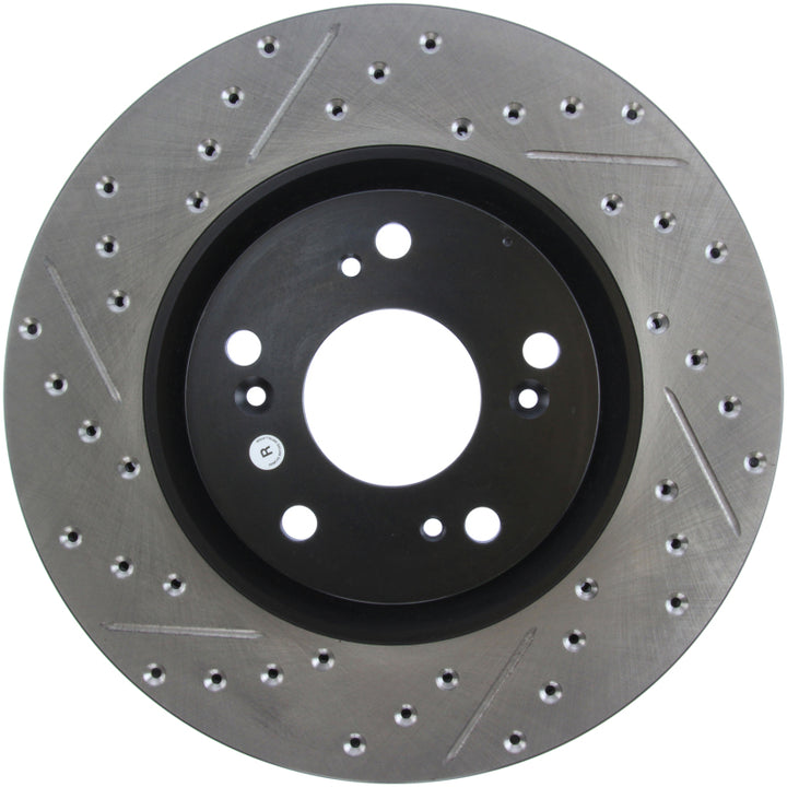 StopTech 02-06 Acura RSX Type S / 06-09 Honda Civic Si Slotted & Drilled Right Front Rotor - Bull Strap
