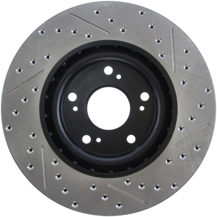 StopTech 02-06 Acura RSX Type S / 06-09 Honda Civic Si Slotted & Drilled Right Front Rotor - Bull Strap