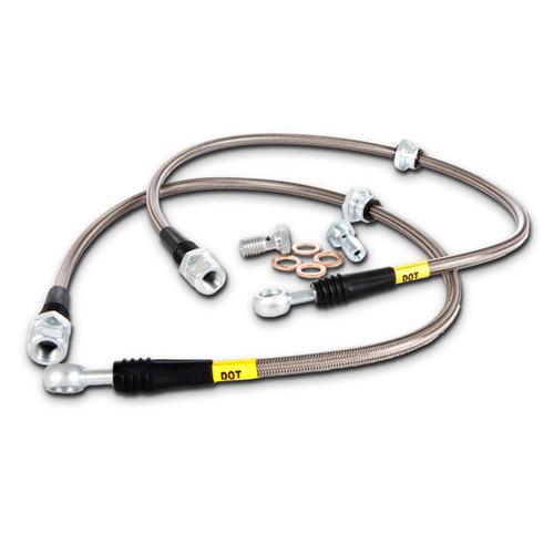 StopTech 05-08 Mustang V6 w/ABS / Mustang GT V8 / 07-09 GT500 Stainless Steel Front Brake Lines - Bull Strap