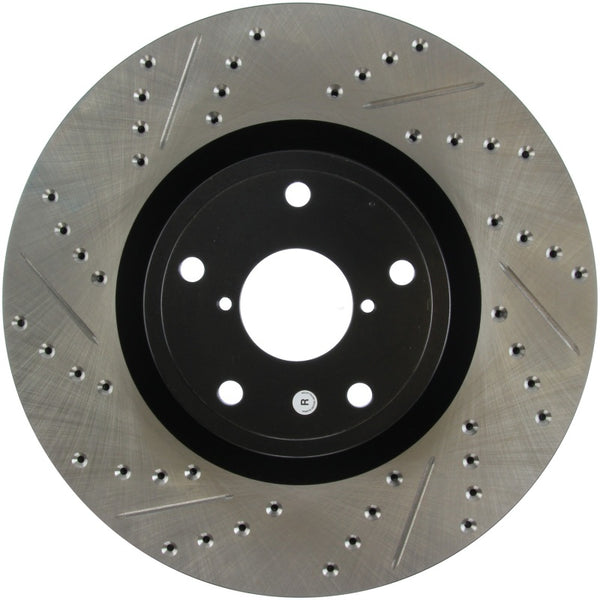 StopTech 05-10 Subaru Impreza WRX/STi Slotted & Drilled Right Front Rotor - Bull Strap