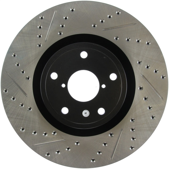 StopTech 05-10 Subaru Impreza WRX/STi Slotted & Drilled Right Front Rotor - Bull Strap